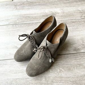 Geox Taupe Suede Leather Fringe Lace Up Western Heeled Bootie